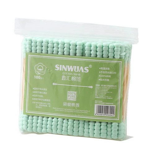 Cotton Swabs double-sided, 100 pcs, soft spiral tips for makeup & ear care