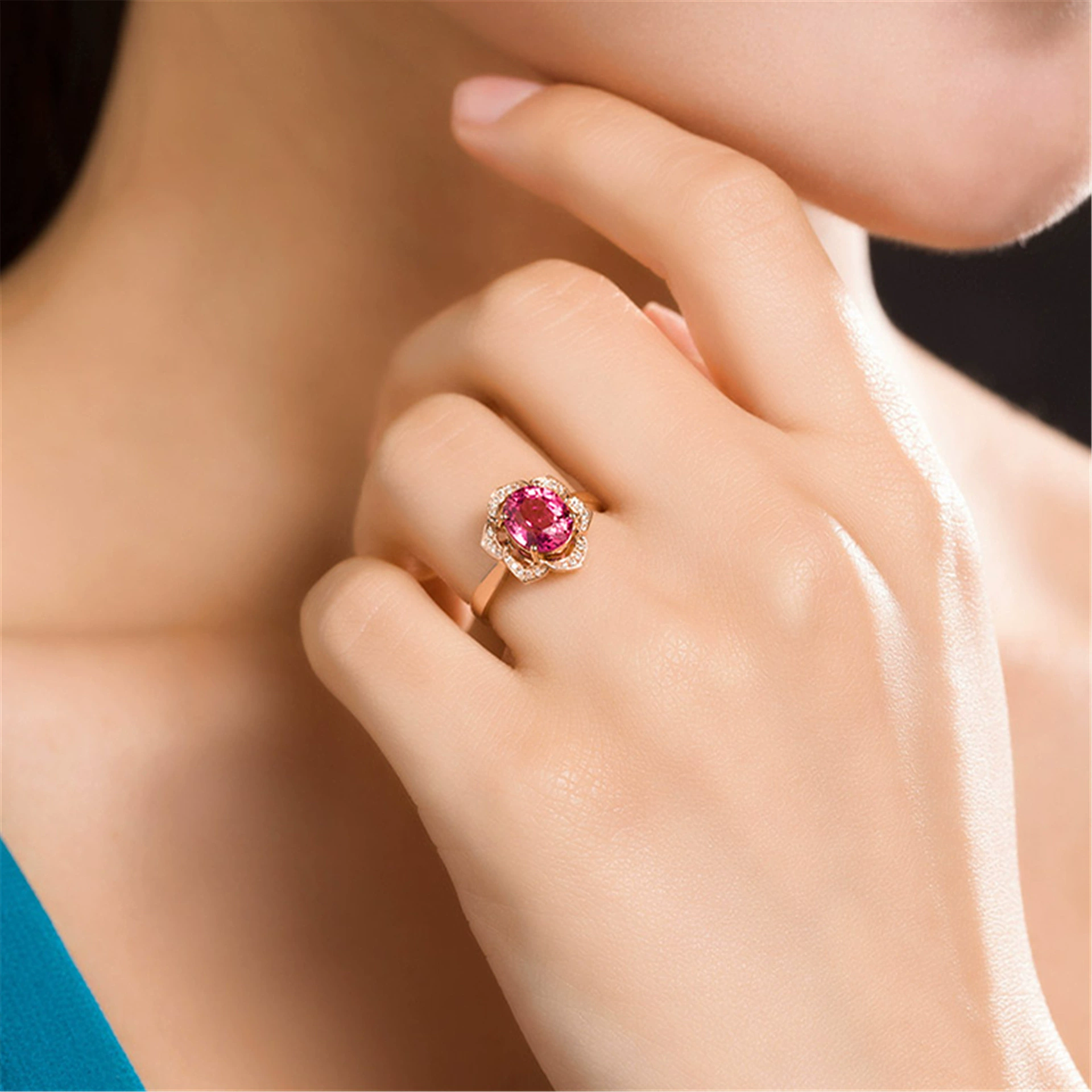 Органический турмалиновое Diamond кольцо, пожелания, 18 карат белого золота