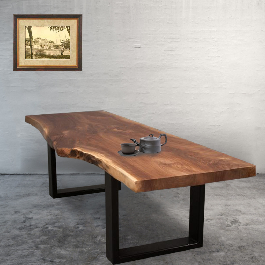 美式实木餐桌原木办公桌会议长桌工作台不规则大板茶桌茶几