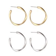 哑金冷淡风半圆C字形韩国手工扭曲耳环 S925银针个性百搭耳