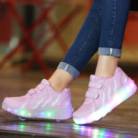 儿童成人溜冰鞋发光鞋LED男童单排女童发光厂家