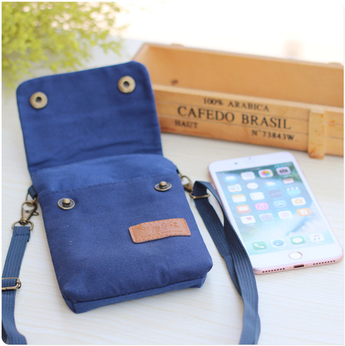 Export commodity solid color canvas 3-layer crossbody phone bag, minimalist fabric women's bag