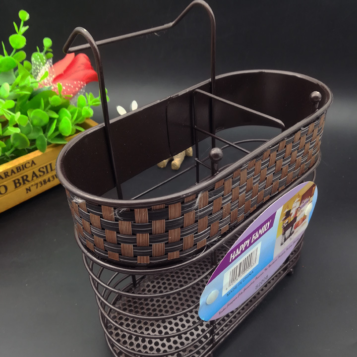 L5313 de acero inoxidable de doble rejilla palillos jaula tubo montado en la pared vajilla caja de drenaje de almacenamiento Yiwu Al Por Mayor