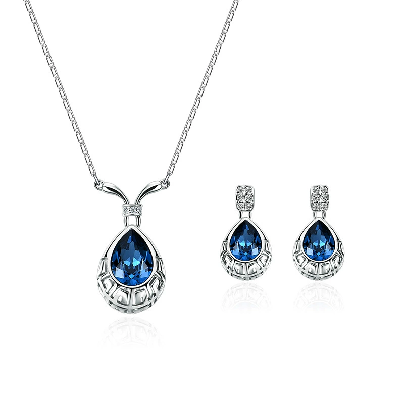 Модная металлическая синяя zirconia, серьги, ожерелье, украшение, аксессуар, европейский стиль, простой и элегантный дизайн, с камнем, без указания площадки