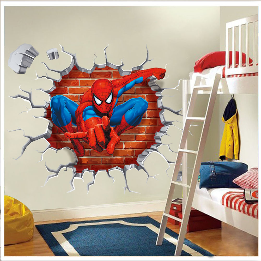 【Y006】跨境3D立体装饰画蜘蛛侠墙贴 儿童房客厅背景可移除壁画
