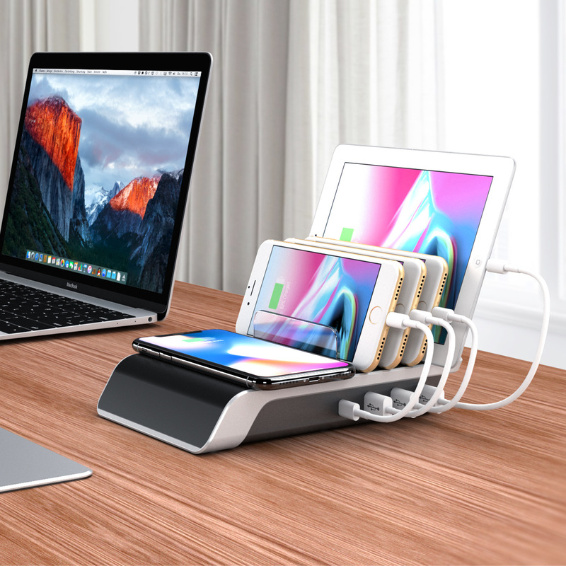 Multi-Port USB Wireless Charger Desktop Bedside Mobile Phone Horizontal Stand Wireless Charging Base Gift