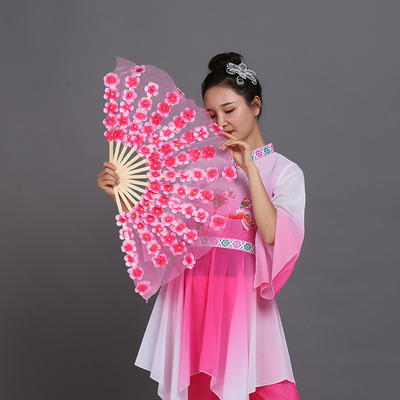 Pink peach blossom fan stage performance fan group Yangko dance opening dance props fan factory direct sales