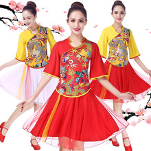 深意网纱龙纹宽广场舞服装春夏秋套装网纱龙纹广场舞蹈服装LL05