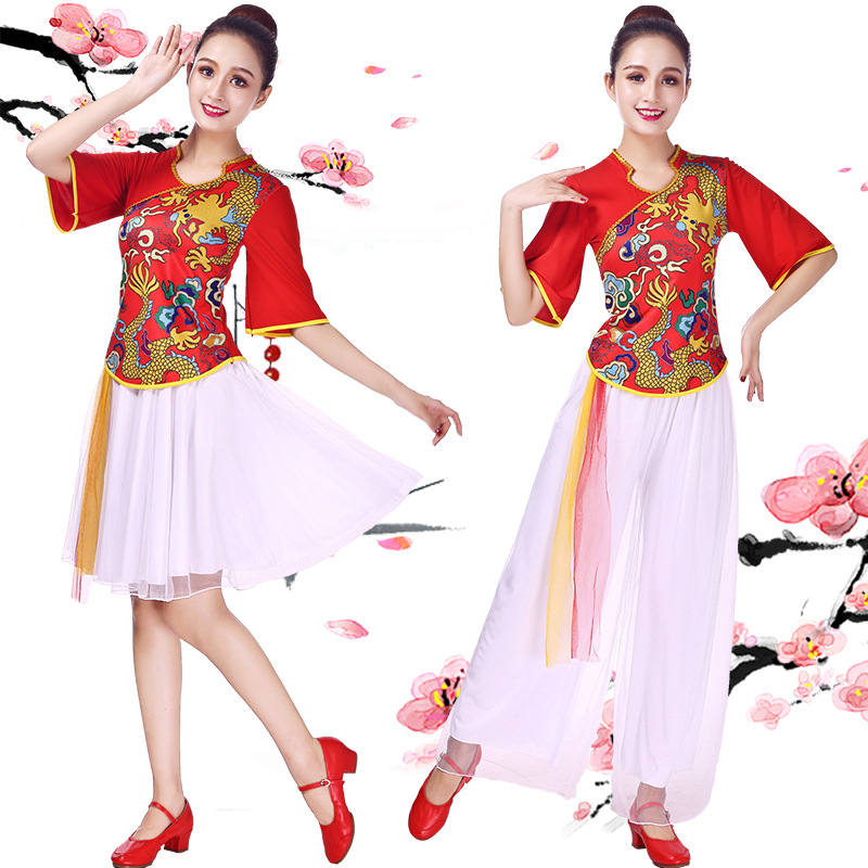 深意网纱龙纹宽广场舞服装春夏秋套装网纱龙纹广场舞蹈服装LL0E18