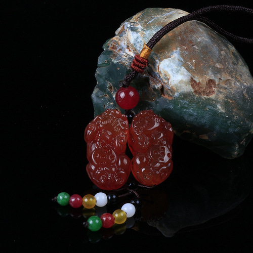 Jade Pixiu gift woven double Pixiu pendant manufacturer supplies various materials of jade Pixiu jadeware