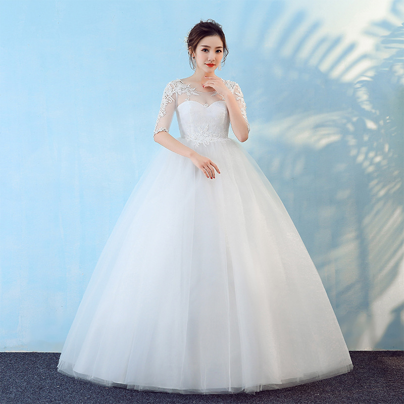 外贸2025年新款新娘婚纱礼服韩式一字肩高腰孕妇大码婚纱厂家批发