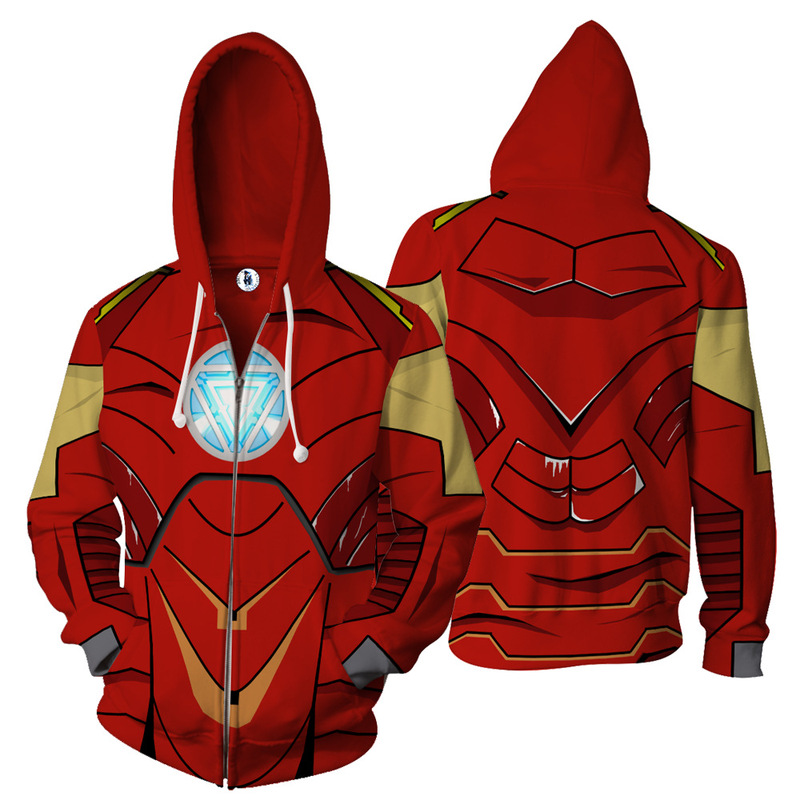 Cross-Border Foreign Trade European and American Marvel 3D Printed Iron Man Hooded Zipper Sweatshirt Men's Hooded Sweatshirt Anime Style Cross-Border Foreign Trade European and American Marvel 3D Printed Iron Man Hooded Zipper Sweatshirt Men's Hooded Sweatshirt Anime Style