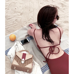 Source factory cross-border new Korean tube top black backless triangle one-piece belly-covering slimming sexy hot spring swimsuit