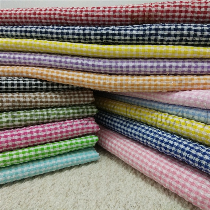 格子泡泡涤棉0.2格子布料 厂家现货秒发 女装童装连衣裙衬衫面料