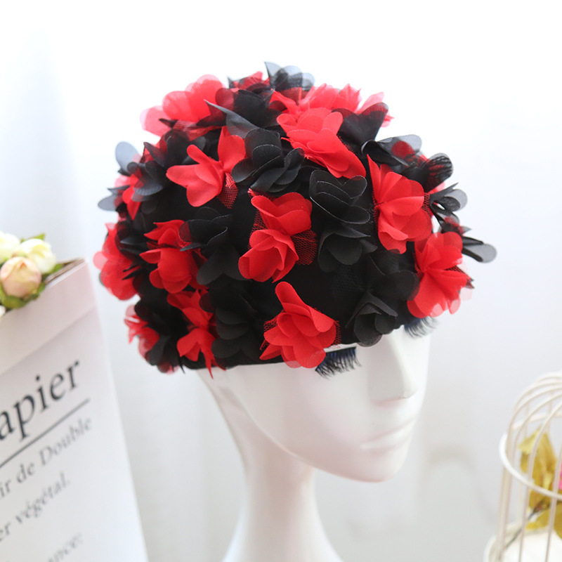 Flor gorro de natación gorro tridimensional pétalo elástico forrado cómodo transpirable de las mujeres de pelo largo gorro de natación