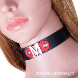 成人情趣角色扮演外出佩戴黑色M字皮革性感项圈狗奴颈朋克嘻哈圈