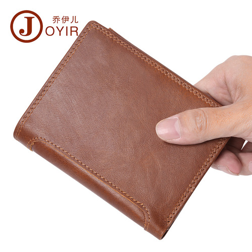 Cross-border genuine leather men's wallet RFID anti-magnetic short-handbag slim wallet fashionable business cowhide men's bag