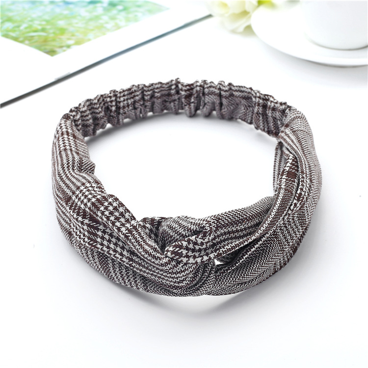 韩版格纹交叉洗脸化妆束发带 英伦千鸟格发带布艺头带蝴蝶结百搭