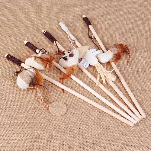 Wooden cat teasing stick, new cat interactive educational pet toy, natural wooden cat teasing pole, cat teasing ball