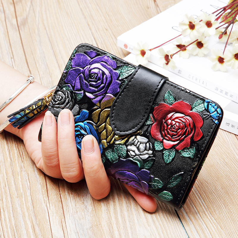 Wallet Women's Short Genuine Leather Cowhide Women's Card Bag Wallet Distinctive Wallet Mini Coin Bag Multifunctional Folding