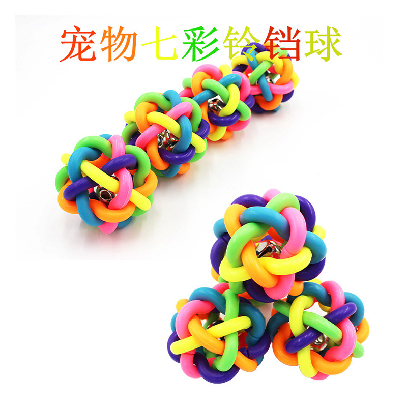 Campana colorida bola tejida 6cm goma mascota juguete bola gato perro sonido bola perro entrenamiento suministros al por mayor image 3