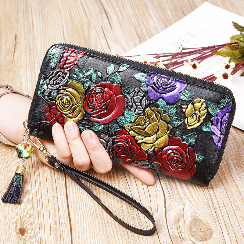 2025 New Pure Leather Women's Wallet Long Zipper Cowhide Genuine Leather Multifunctional Leather Clip Clutch Large Capacity