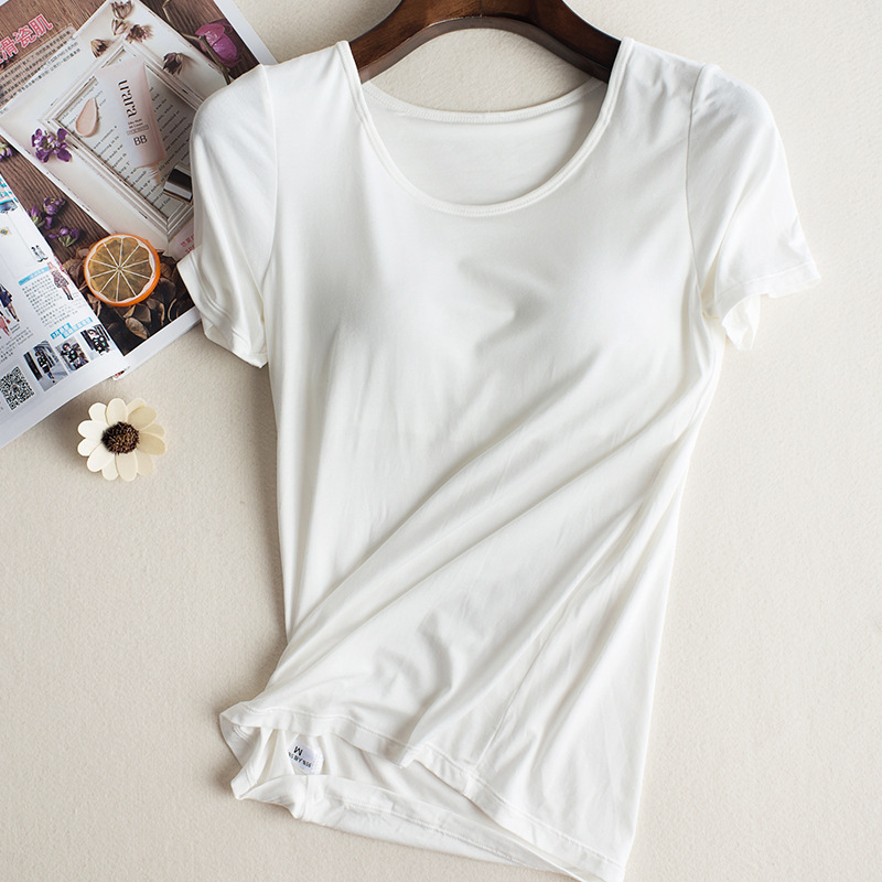 Bra-t con almohadilla de pecho sin anillo de acero sujetador sin desgaste con almohadilla de pecho taza integrada yoga deportes manga corta Camiseta verano y otoño