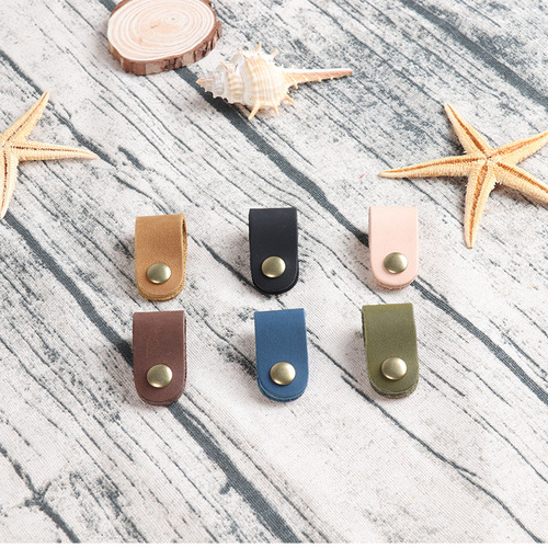 Genuine leather handmade leather goods Genuine leather cord winder Retro USB storage and organization data cable snap hub earphones