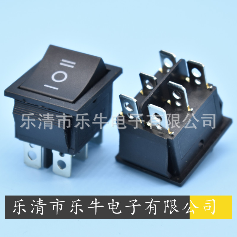 船型开关6脚3档 KCD4 翘板开关 16A 双复位开关 双边复位电源开关
