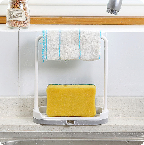 Kitchen Countertop Storage Rack Dish Towel and Sponge Drying Rack Shelf No-drill Towel and Cloth Holder Sponge Hook