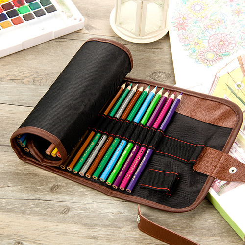Borens pen curtain 24-hole sketch pencil colored lead canvas pen curtain 72 pen bag student learning stationery storage pen bag