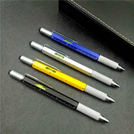多功能圆珠笔水平仪工具笔 六合一电容笔刻度尺 螺丝刀触屏金属笔