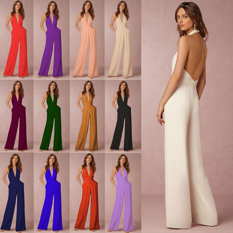 2021 European and American Foreign Trade Autumn Casual Jumpsuit Amazon ebay Sexy Sleeveless Neck Jumpsuit