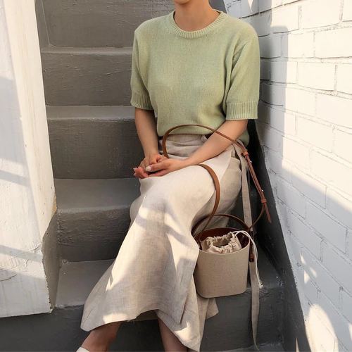 2024 Spring and Summer New Ins Popular Canvas and Leather Bucket Bag Contrast Color Small Bag Single Shoulder Crossbody Bag for Women