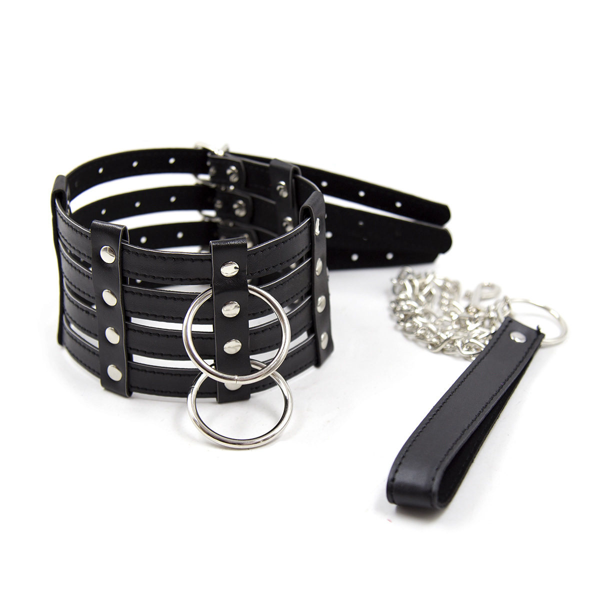 Adultos sexy juego de roles de cuero negro belleza cuello vaina boca Cadena de perro collar de entrenamiento suministros Cadena de collar image 2