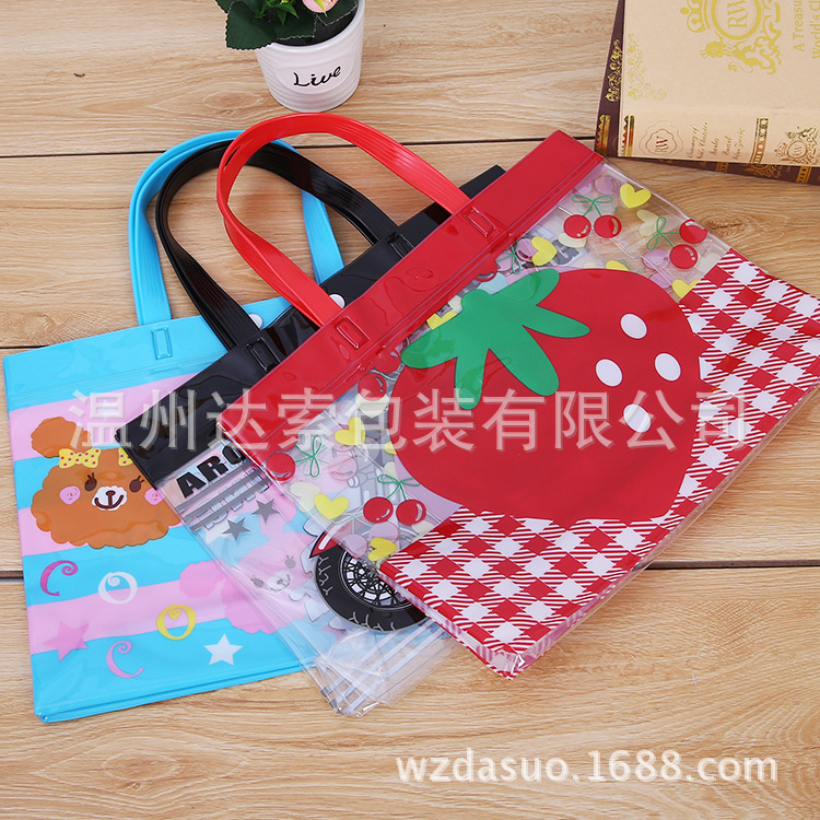 定制PVC透明手提袋软管手提塑料袋服装包装手提袋透明手提pvc袋