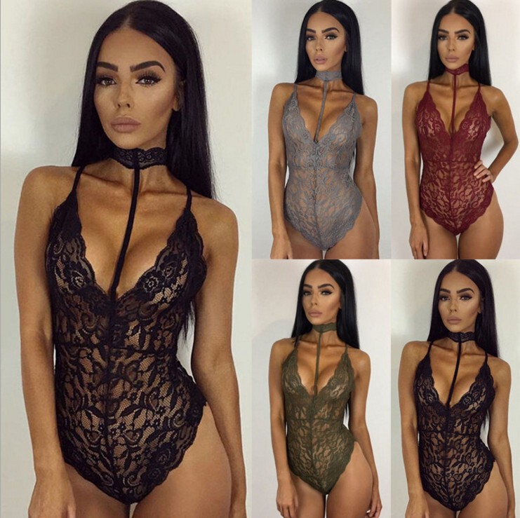 Plus-Size Cross-Border Foreign Trade European and American Erotic Lingerie Sexy Lace Lingerie Transparent Babydoll Women's Lace Bodysuit