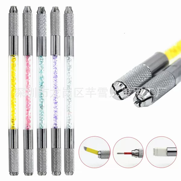 Beauty tattoo embroidery handmade knife mist eyebrow handmade tattoo embroidery pen dual-use eyebrow pencil Crystal double-headed mist tattoo eyebrow handmade pen