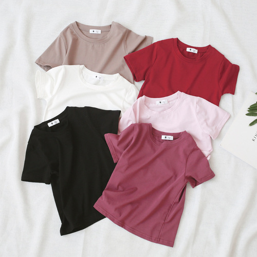 Foreign trade candy color t new summer style boys basic solid color tops girls baby versatile half-sleeved cotton T-shirt