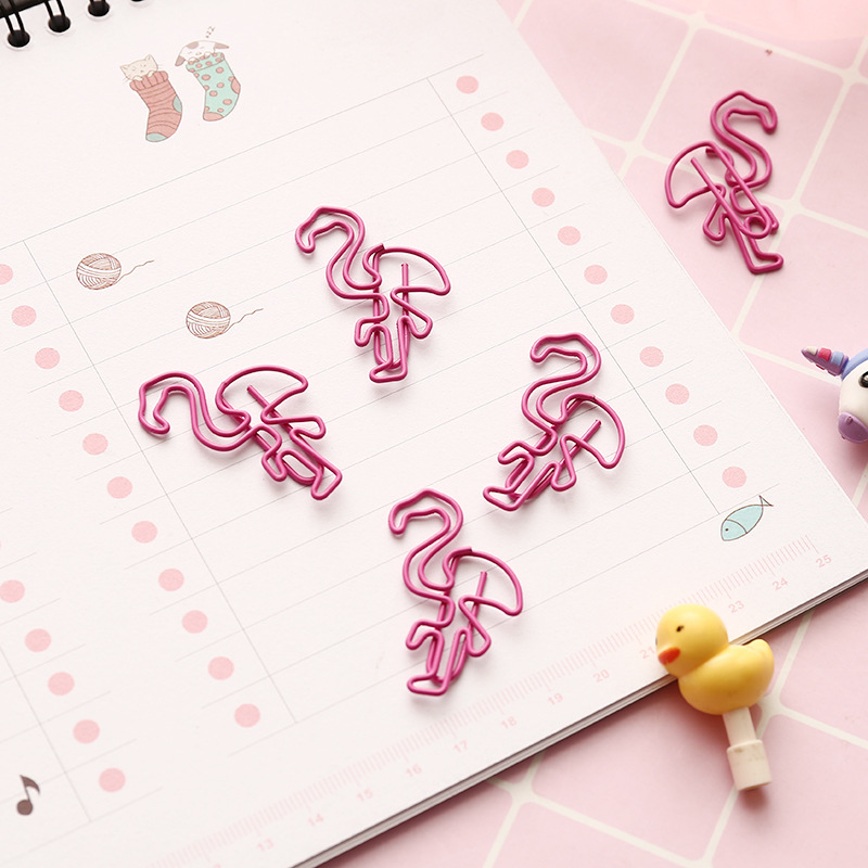 Cartoon Creative Shaped Paper Clips Cute Pink Flamingo Paper Clips Office Supplies Bookmarks