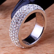 不锈钢戒指女士镶钻8MM五排个性钛钢指环欧美时尚百搭女厂家批发