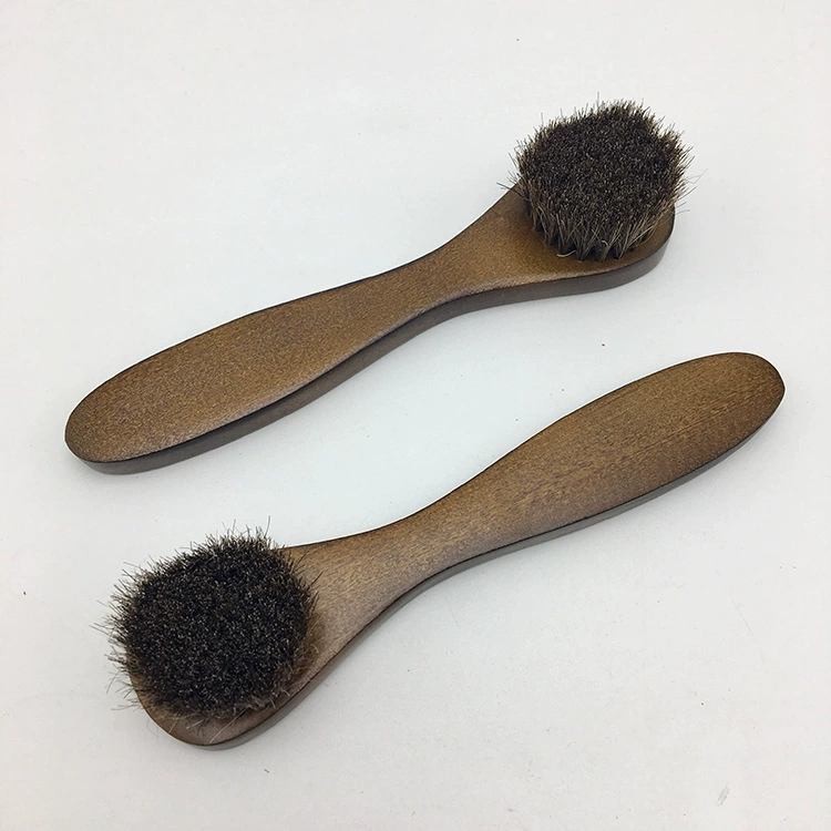 Щетка для обуви с круглой головкой и конским волосом с ручкой, мягкая деревянная щетка для обуви из лотоса, большое количество, может лазерная щетка для полировки обуви с логотипом
