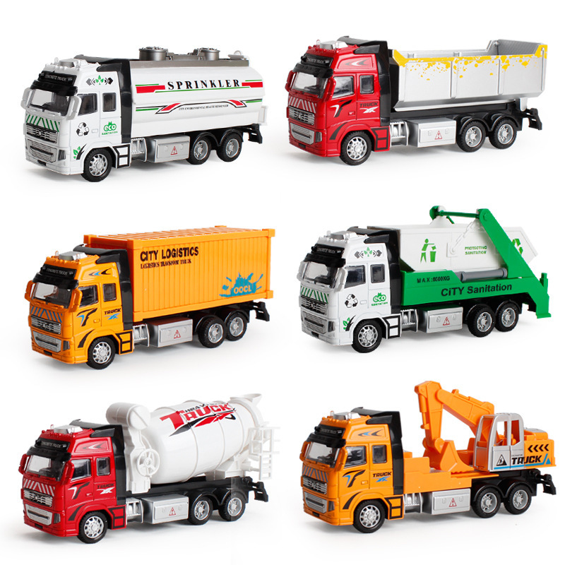 Simulation large pull-back alloy truck cement excavator engineering truck fire truck model children's toys