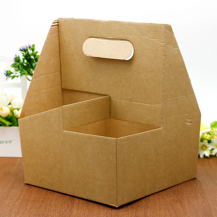 厂家批发包装盒 三层瓦楞牛皮纸外卖饮料4杯沟底手提杯托