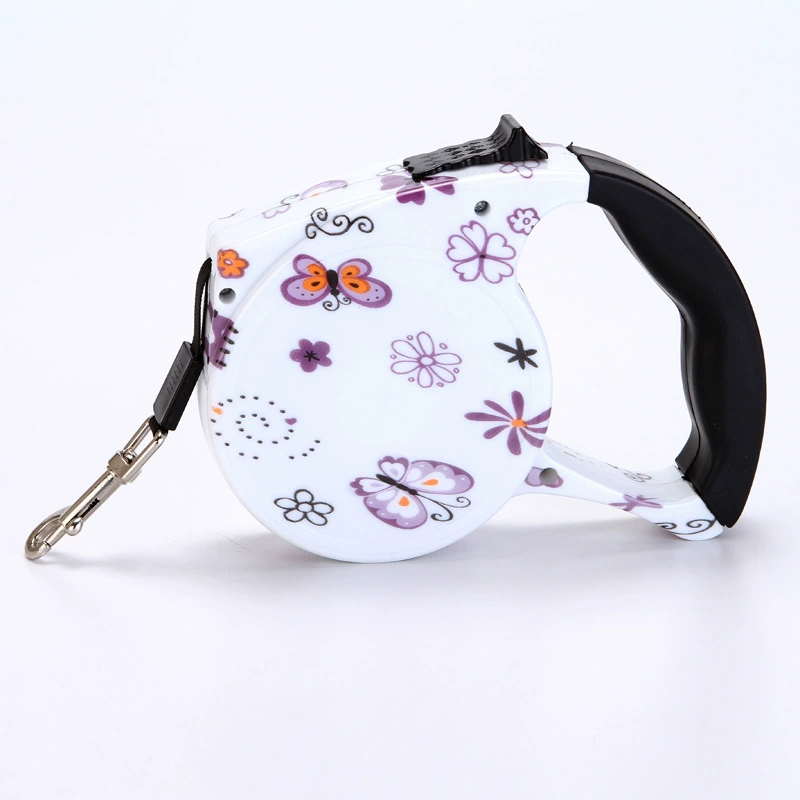 retractable pet leash, 5 m flat webbing, tpe+pp handle & nickel hook, reflective, 35 kg