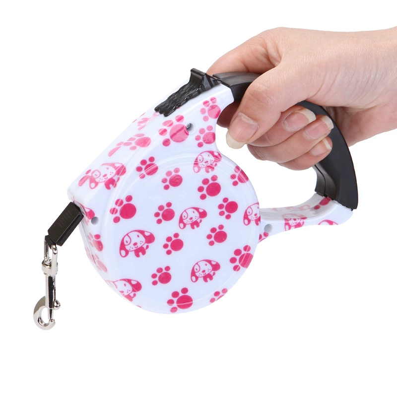 retractable pet leash, 5 m flat webbing, tpe+pp handle & nickel hook, reflective, 35 kg