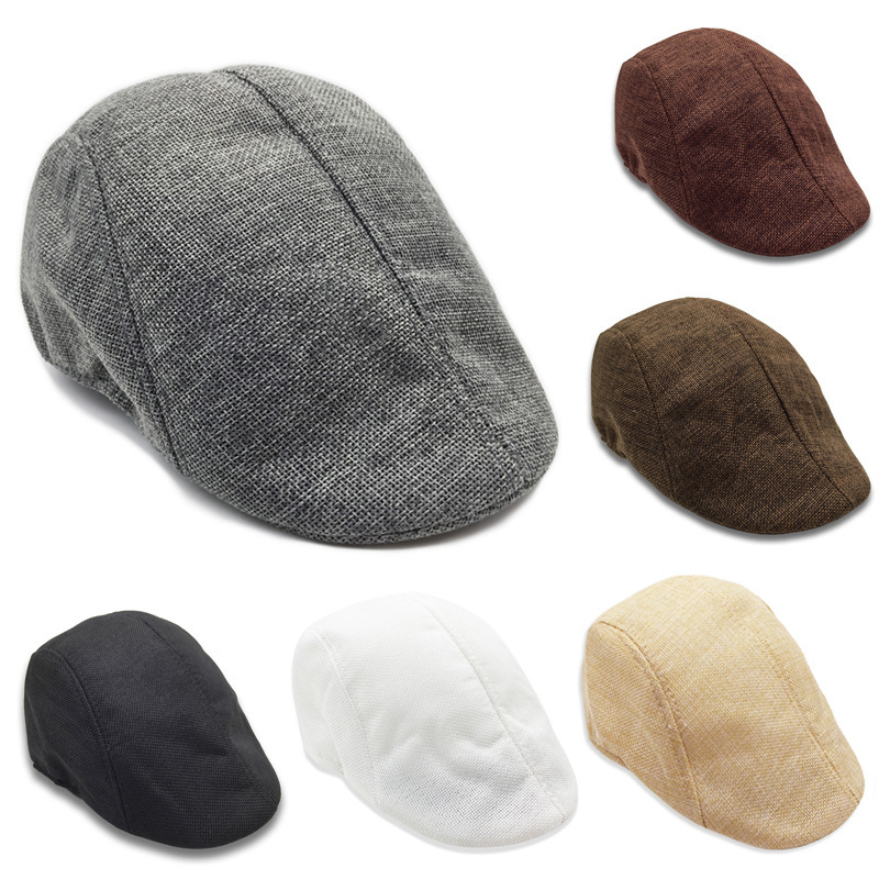 Cross-border comfortable spring and autumn breathable peaked cap newsboy hat middle-aged and old linen beret cotton cap wholesale
