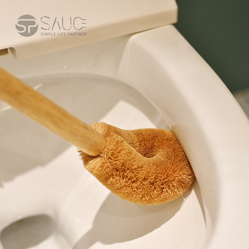 Japanese Coconut Brown Toilet Brush Bathroom Long Wooden Handle Toilet Brush Household Creative Toilet Cleaning Brush