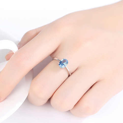 PAG&MAG 925 sterling silver pigeon egg ring set with sky blue topaz Korean style simple fashion niche jewelry