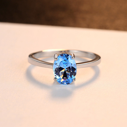 PAG&MAG 925 sterling silver pigeon egg ring set with sky blue topaz Korean style simple fashion niche jewelry